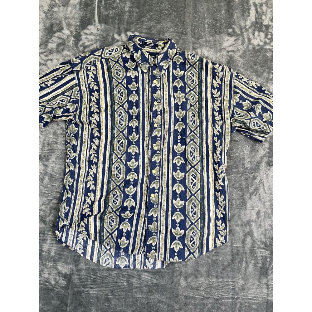 Chaps By Ralph Lauren XL Short Sleeve Button-Up Shirt Floral Striped Print
